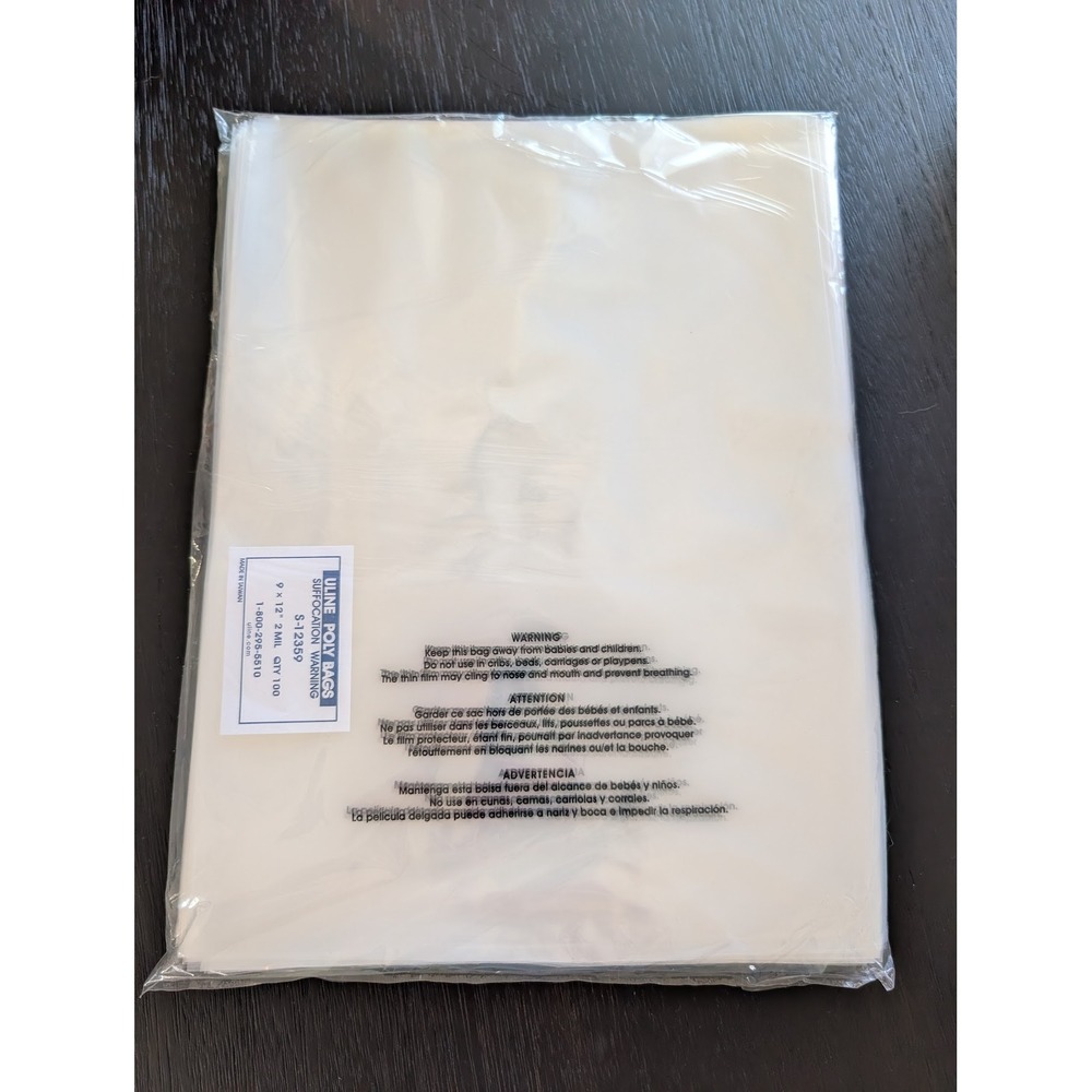 Uline S-12359 9x12 2 Mil Clear Poly Bags with Suffocation Warning Qty 100 NEW